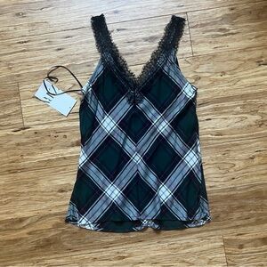 Zara Plaid Lace Trim Top